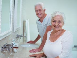 Elderly couple in a bathroom