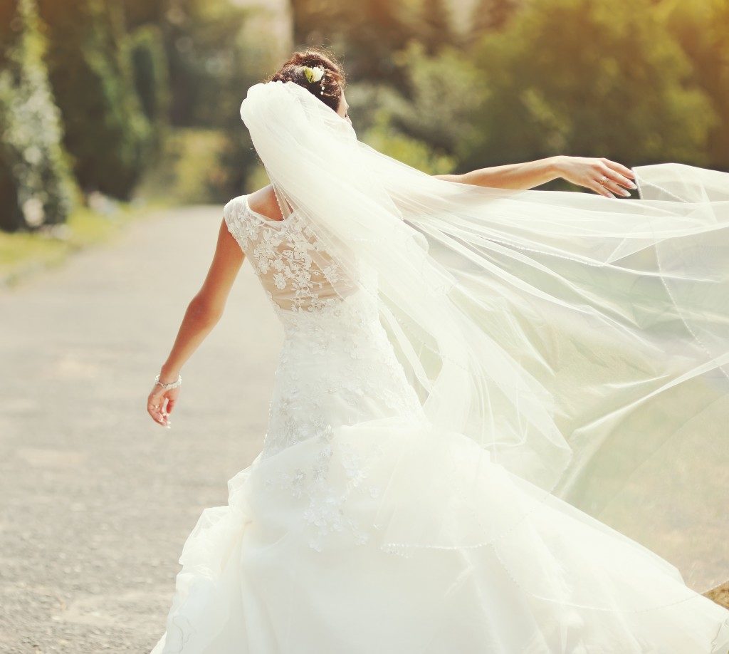 woman wearing her bridal gown