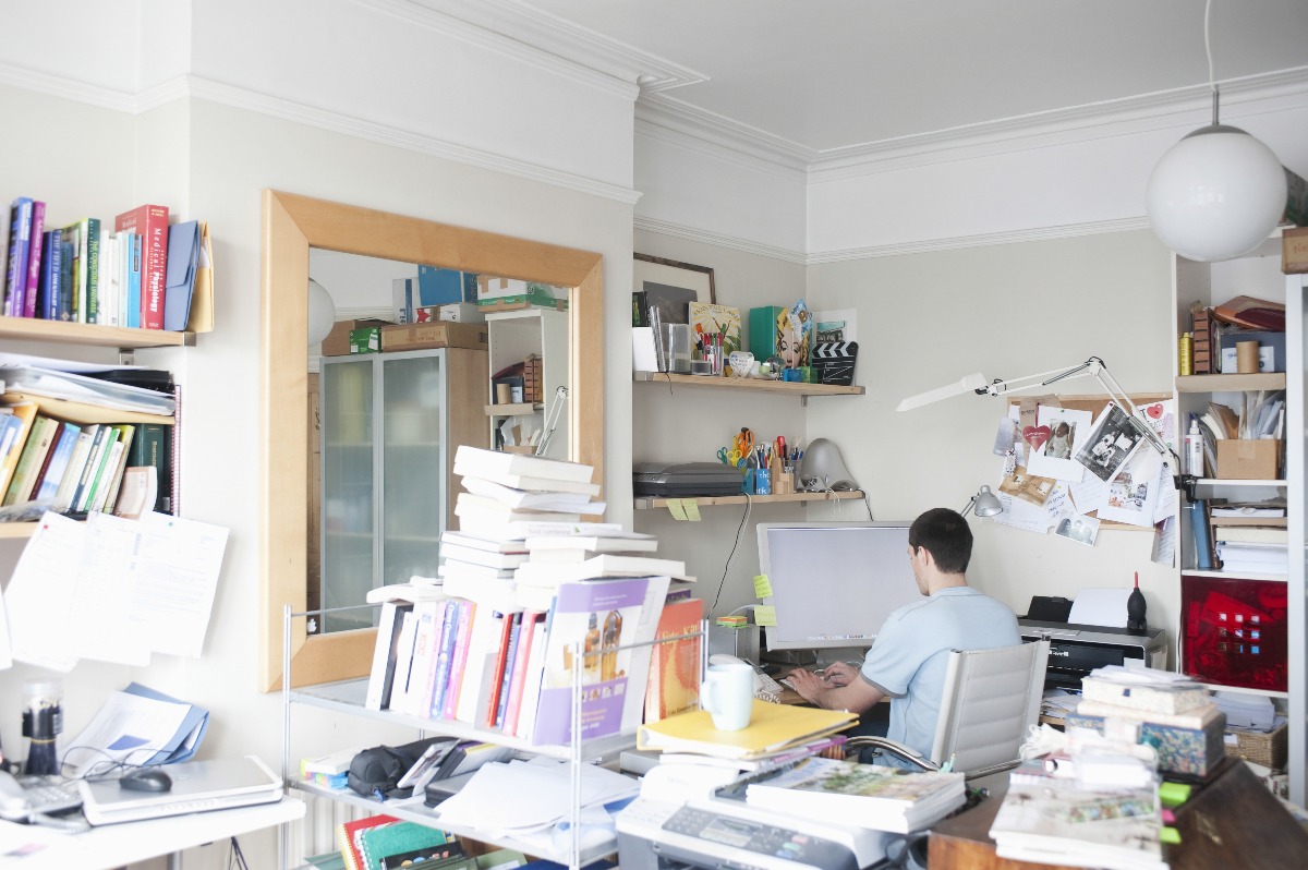 cluttered home office