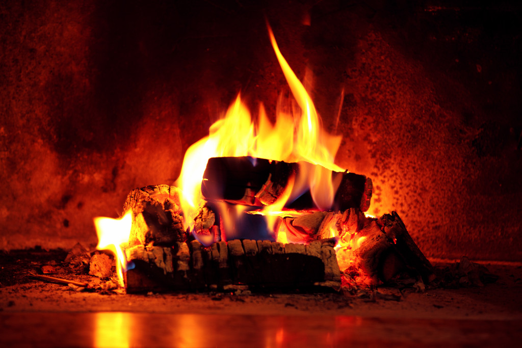 Fireplace burning wood